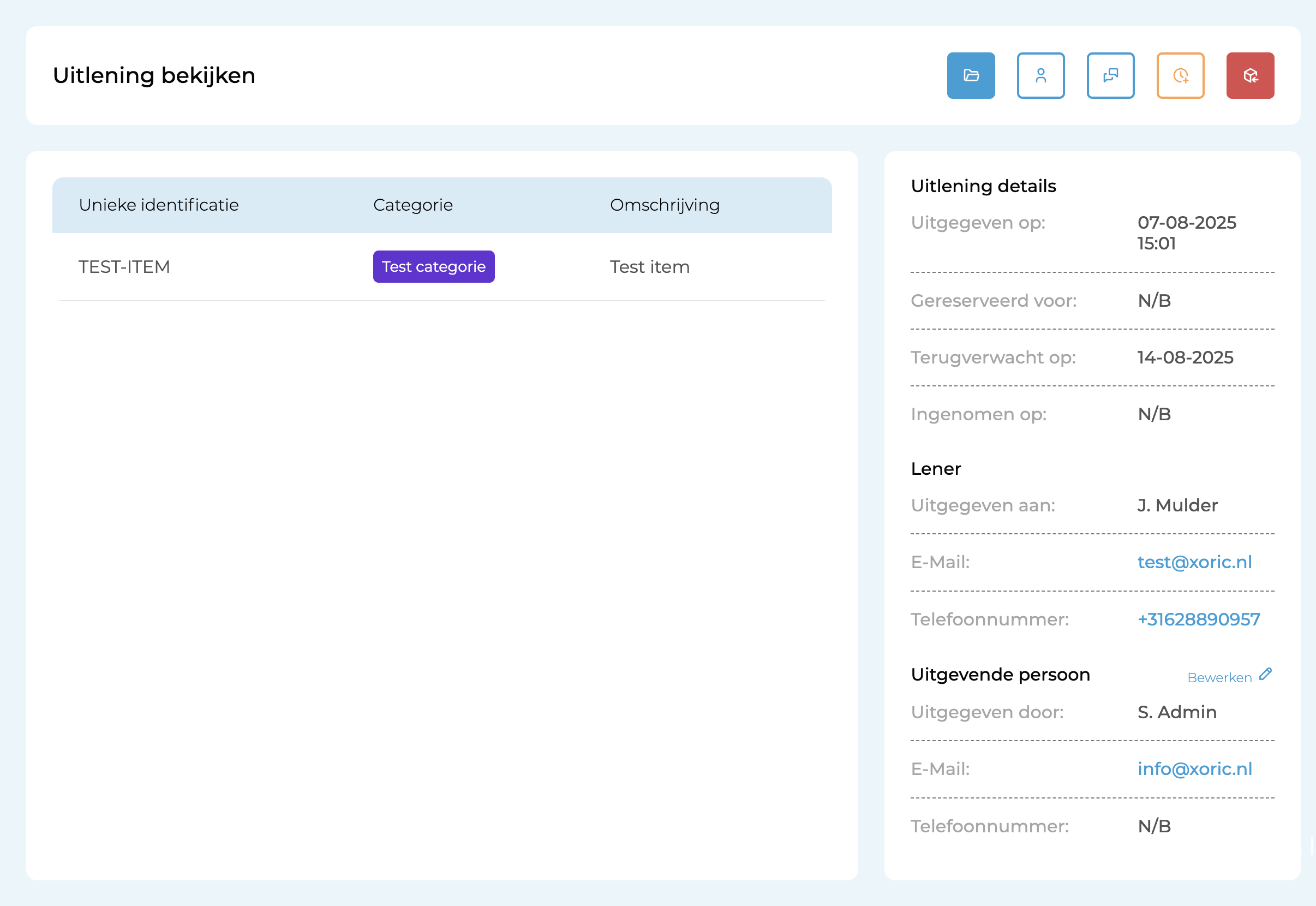 Een schermafbeelding van het inzien van een registratie. Een schermafbeelding van het inzien van een registratie.